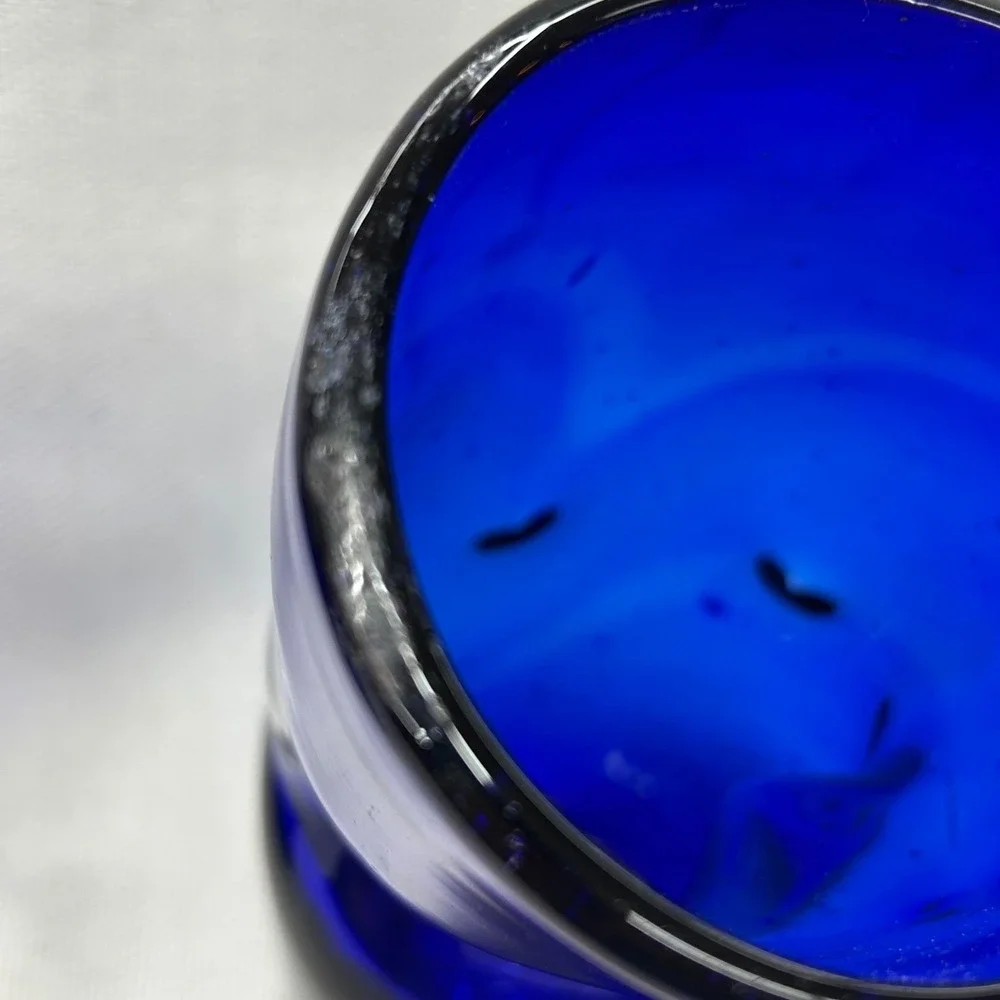Hand Blown Cobalt Blue Art Glass Tumblers Set 3‎ Twisted Mexican Drunken Glasses